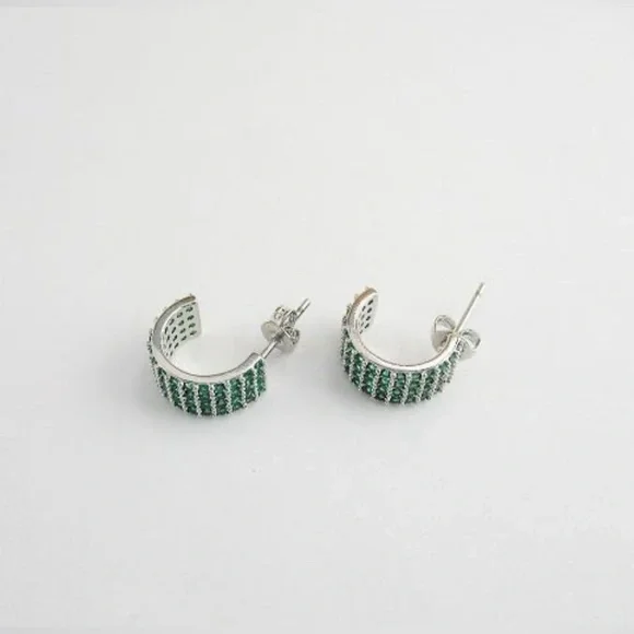 NWT Macy’s Half Hoop Earrings Emerald Green with Black Dust Cover - Picture 3 of 8